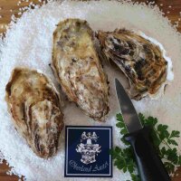 Fine Austern aus Irland N&deg;2 &ndash; drei geschlossene Atlantik-Austern auf Meersalz mit Austernmesser und Petersilie, 50-St&uuml;ck-Frischebox f&uuml;r Genie&szlig;er