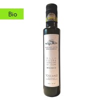 "Bio Oliven&ouml;l Toscano IGP Maremma Sapori &ndash; 250 ml Flasche natives Oliven&ouml;l extra, R&uuml;ckseite mit Etikett und N&auml;hrwertangaben, Bio-zertifiziert."