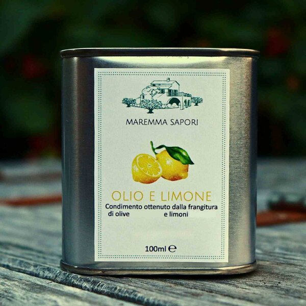 100 ml Zitronen-Olivenöl Kanister von Maremmasapori – toskanische Spezialität, handwerklich kaltgepresst, fruchtig-frisch mit harmonischem Abgang.