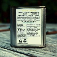 Zitronen Oliven&ouml;l Maremmasapori &ndash; 100 ml Kanister, R&uuml;ckseite mit Inhaltsstoffen, N&auml;hrwertangaben, kaltgepresstes Oliven&ouml;l mit Zitronen.