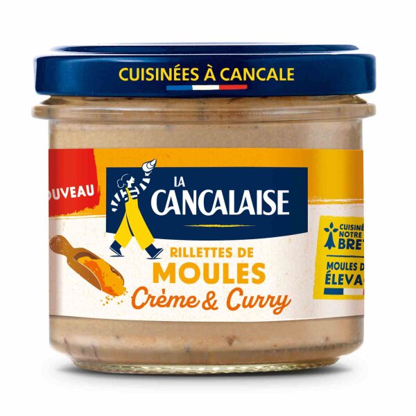 La Cancalaise Miesmuschel-Rillettes mit Crème und Curry im 100g-Glas – bretonischer Meeresaufstrich aus Cancale, online bei Oberland Auster.